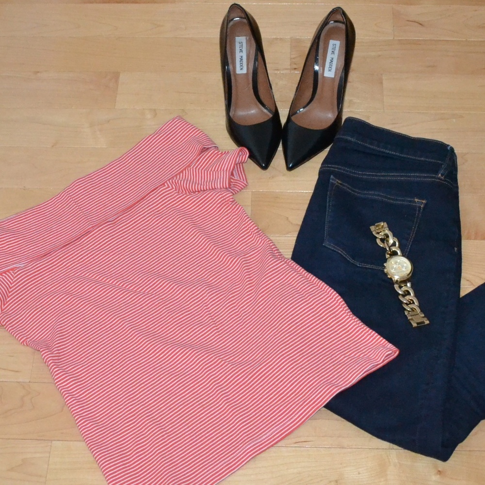 J. Crew off the shoulder short sleeve stripe shirt